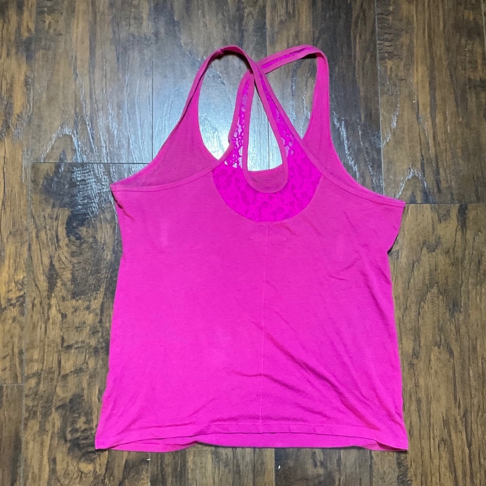 Victorias Secret Hot Pink Lace Racerback Graphic Tank Top Womens Large - Picture 3 of 3